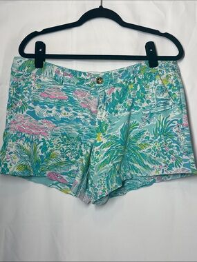 Lilly Pulitzer Aqua Tropical Palm Print Shorts
